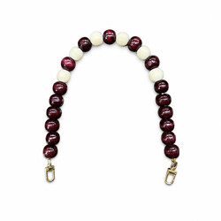 Noname - AHŞAP BORDO-KREM RENGİ YUVARLAK BONCUKLU ÇANTA SAPI 40 CM