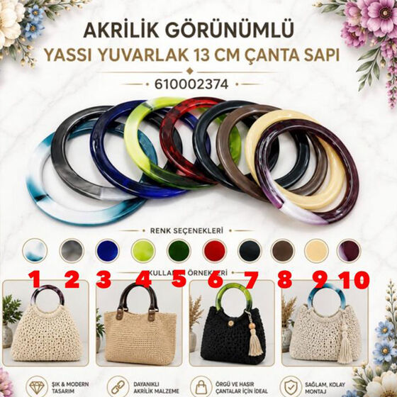 AKRİLİK YASSI ÇANTA SAPI AHŞAP GÖRÜNÜMLÜ 13 CM 2374