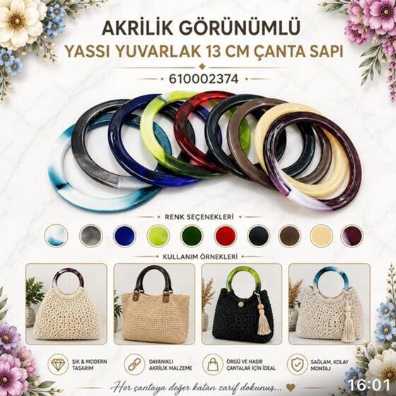 AKRİLİK YASSI ÇANTA SAPI AHŞAP GÖRÜNÜMLÜ 13 CM 2374