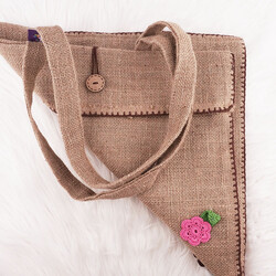 JUTE BAG FABRIC BAG WITH DAISY FLOWER - Thumbnail