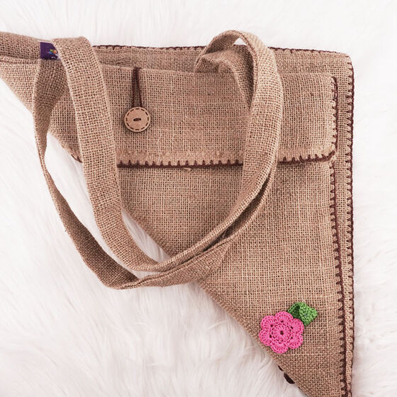 JUTE BAG FABRIC BAG WITH DAISY FLOWER