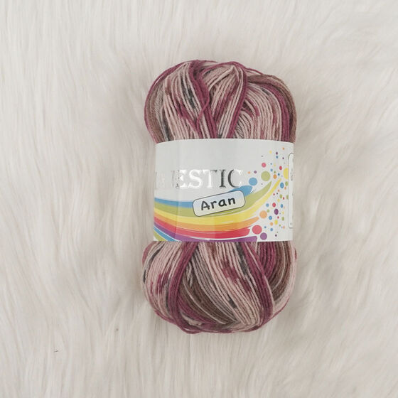 MAJESTIC ARAN SOCK YARN FUCHIA-BROWN MARBLE 100GR