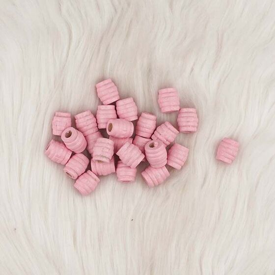 PINK WOOD CORRUGATED BEADS 14 MM 50 GR.