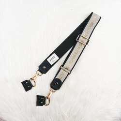 Noname - SİMLİ HAKİKİ DERİLİ ÇANTA ASKISI 90 X 4 CM.- SİYAH-GOLD