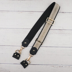 Noname - SİMLİ HAKİKİ DERİLİ ÇANTA ASKISI 90 X 4 CM.- SİYAH-SİMLİ KREM